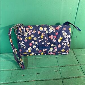 Vera Bradley Navy Floral Quilted Wristlet Wallet with Detachable Strap